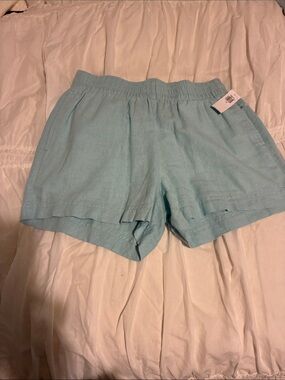 Old Navy Light Aqua High-Waist Elastic Linen Shorts